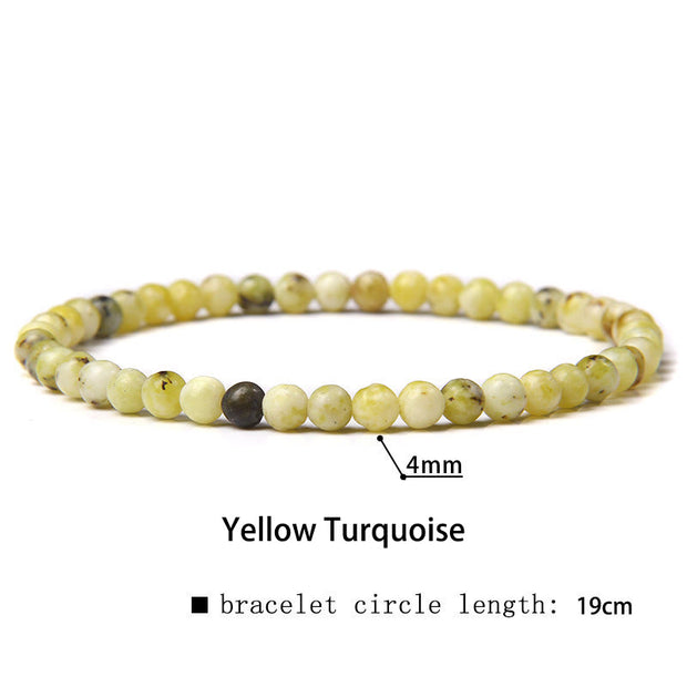 Buddha Stones 4mm Various Stone Crystal Mini Beads Healing Bracelet Bracelet BS Yellow Turquoise 4mm(Wrist Circumference 14-17cm)