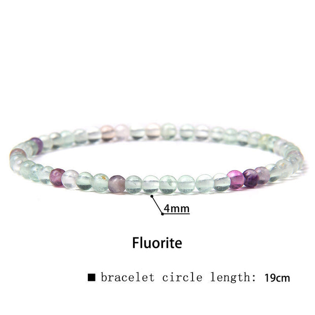 Buddha Stones 4mm Various Stone Crystal Mini Beads Healing Bracelet Bracelet BS Fluorite 4mm(Wrist Circumference 14-17cm)