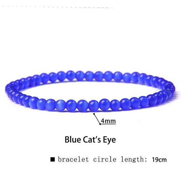 Buddha Stones 4mm Various Stone Crystal Mini Beads Healing Bracelet Bracelet BS Blue Cat's Eye 4mm(Wrist Circumference 14-17cm)