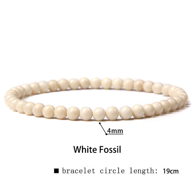 Buddha Stones 4mm Various Stone Crystal Mini Beads Healing Bracelet Bracelet BS White Fossil 4mm(Wrist Circumference 14-17cm)