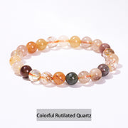 Buddha Stones Various Crystal Stone Amethyst Green Aventurine Rose Quartz Healing Bracelet Bracelet BS Colorful Rutilated Quartz 10mm(Wrist Circumference 14-16cm)