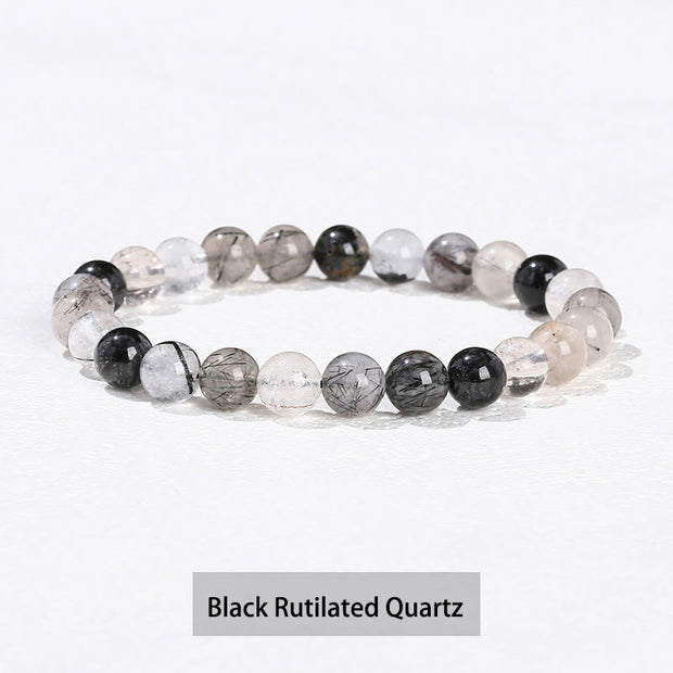 Buddha Stones Various Crystal Stone Amethyst Green Aventurine Rose Quartz Healing Bracelet Bracelet BS Black Rutilated Quartz 10mm(Wrist Circumference 14-16cm)