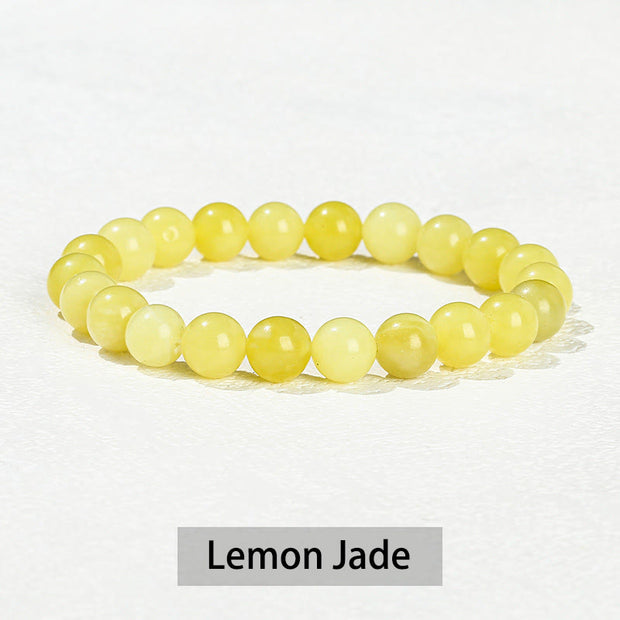 Buddha Stones Various Crystal Stone Amethyst Green Aventurine Rose Quartz Healing Bracelet Bracelet BS Lemon Jade 10mm(Wrist Circumference 14-16cm)