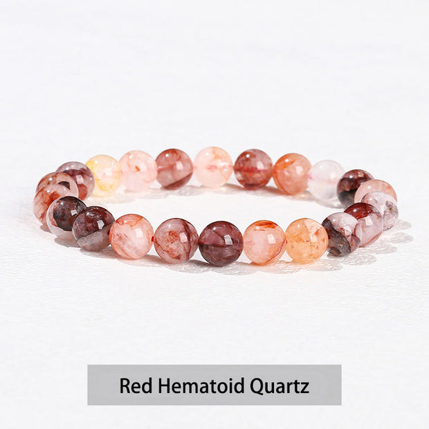 Buddha Stones Various Crystal Stone Amethyst Green Aventurine Rose Quartz Healing Bracelet Bracelet BS Red Hematoid Quartz 10mm(Wrist Circumference 14-16cm)