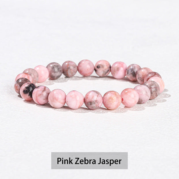 Buddha Stones Various Crystal Stone Amethyst Green Aventurine Rose Quartz Healing Bracelet Bracelet BS Pink Zebra Jasper 10mm(Wrist Circumference 14-16cm)