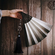 Buddha Stones Black White Ink Gradient Rice Paper Handheld Bamboo Folding Fan Folding Fan BS 14