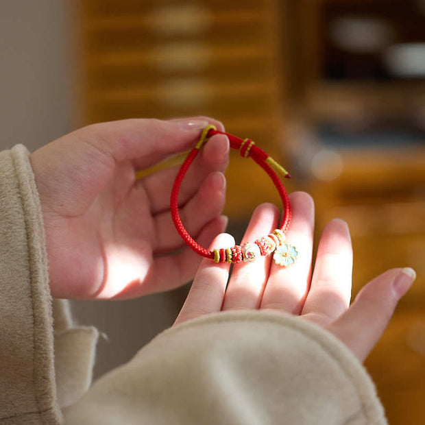 Buddha Stones Red String Gold Plated Copper Peach Blossom Yi Fan Feng Shun Protection Braided Bracelet Bracelet BS 3