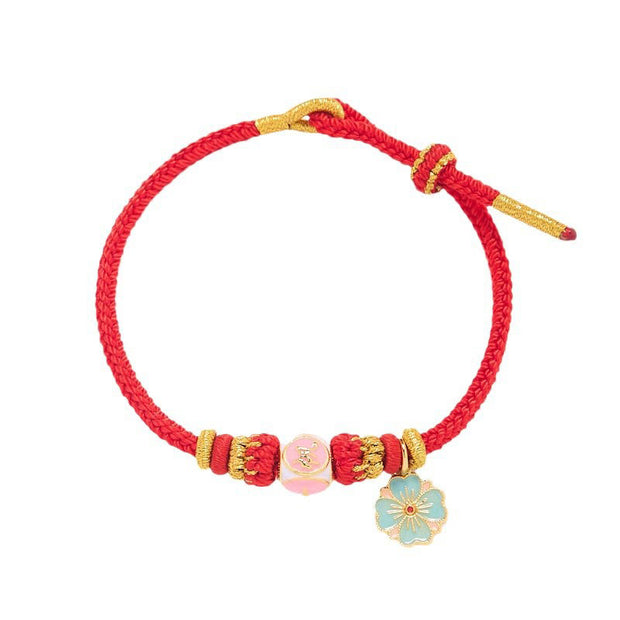 Buddha Stones Red String Gold Plated Copper Peach Blossom Yi Fan Feng Shun Protection Braided Bracelet Bracelet BS 10