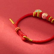 Buddha Stones Red String Gold Plated Copper Peach Blossom Yi Fan Feng Shun Protection Braided Bracelet