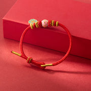 Buddha Stones Red String Gold Plated Copper Peach Blossom Yi Fan Feng Shun Protection Braided Bracelet Bracelet BS 1