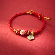 Buddha Stones Red String Gold Plated Copper Peach Blossom Yi Fan Feng Shun Protection Braided Bracelet Bracelet BS Gold Plated Copper Red String Peach(Wrist Circumference: 14-18cm)