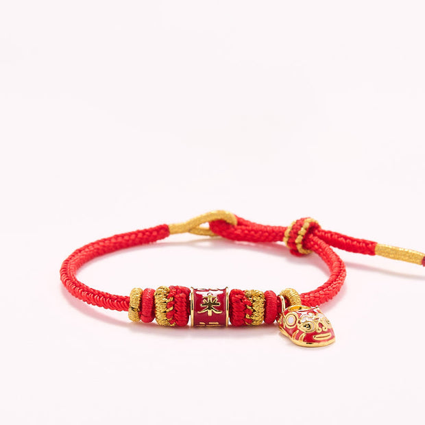 Buddha Stones Red String Gold Plated Copper Shi Lai Yun Zhuan Shoe Pendant Protection Braided Bracelet Bracelet BS 7