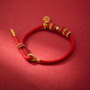 Buddha Stones Red String Gold Plated Copper Shi Lai Yun Zhuan Shoe Pendant Protection Braided Bracelet Bracelet BS 1