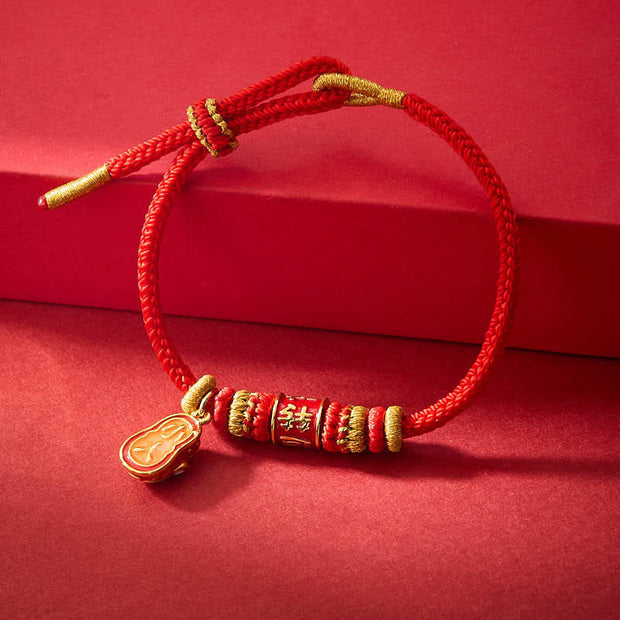 Buddha Stones Red String Gold Plated Copper Shi Lai Yun Zhuan Shoe Pendant Protection Braided Bracelet Bracelet BS 2