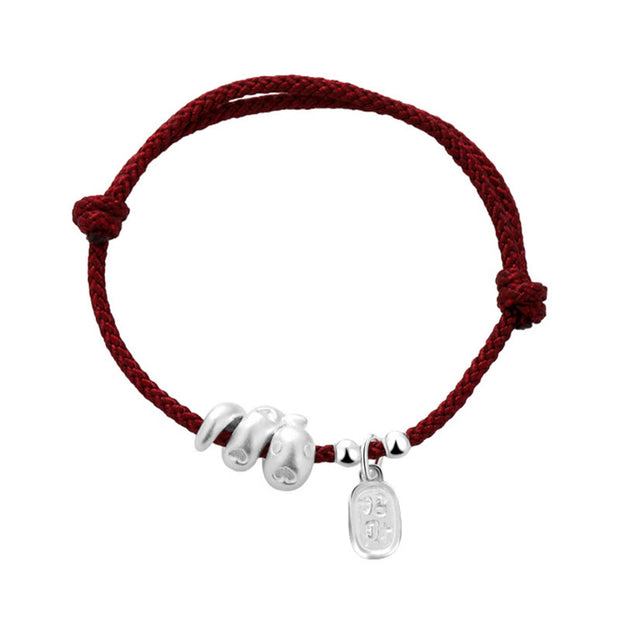 Buddha Stones Handmade 999 Sterling Silver Year Of The Snake Lucky Fortune Red String Happiness Braided Bracelet Bracelet BS 11