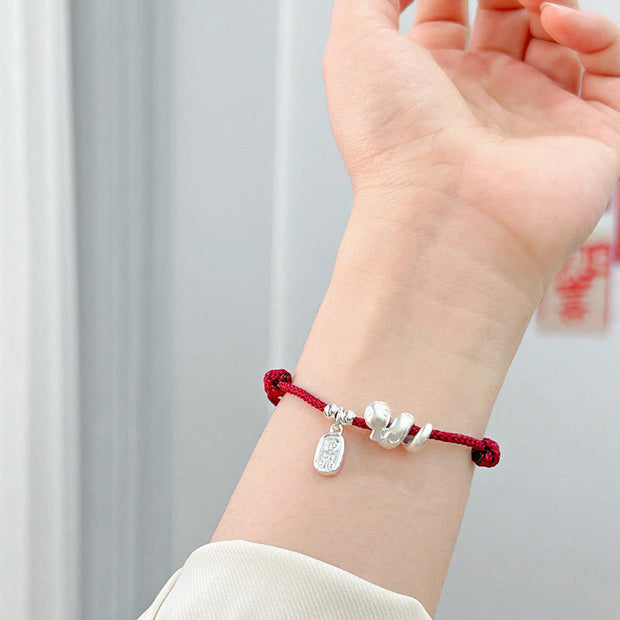 Buddha Stones Handmade 999 Sterling Silver Year Of The Snake Lucky Fortune Red String Happiness Braided Bracelet Bracelet BS 4