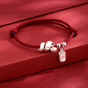 Buddha Stones Handmade 999 Sterling Silver Year Of The Snake Lucky Fortune Red String Happiness Braided Bracelet Bracelet BS 3