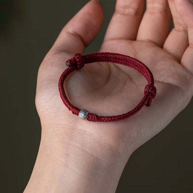 Buddha Stones Handmade String 925 Sterling Silver Fu Bead Braided Fortune Bracelet Bracelet BS 3