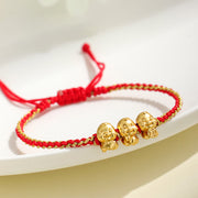 Buddha Stones Handmade 999 Sterling Silver Golden Year Of Snake Fu Auspicious Clouds Ingot Copper Coins Red String Fortune Braided Bracelet Bracelet BS 9