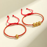 Buddha Stones Handmade 999 Sterling Silver Golden Year Of Snake Fu Auspicious Clouds Ingot Copper Coins Red String Fortune Braided Bracelet Bracelet BS 2