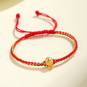 Buddha Stones Handmade 999 Sterling Silver Golden Year Of Snake Fu Auspicious Clouds Ingot Copper Coins Red String Fortune Braided Bracelet Bracelet BS 999 Sterling Silver Golden Snake(Wrist Circumference: 15-18cm)