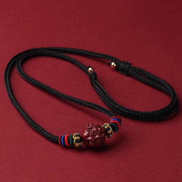 Buddha Stones Cinnabar Chinese Zodiac Black String Blessing Necklace Pendants Necklaces & Pendants BS Cinnabar Ox