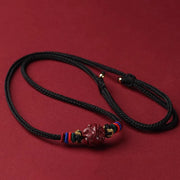 Buddha Stones Cinnabar Chinese Zodiac Black String Blessing Necklace Pendants Necklaces & Pendants BS Cinnabar Rabbit