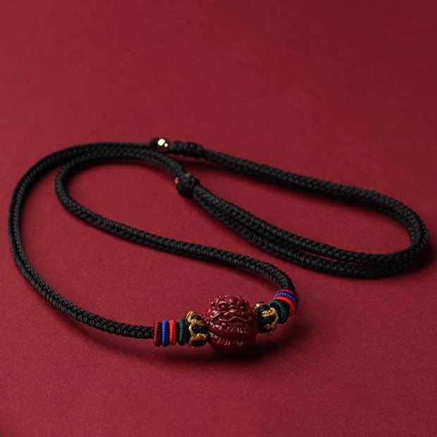 Buddha Stones Cinnabar Chinese Zodiac Black String Blessing Necklace Pendants Necklaces & Pendants BS Cinnabar Dragon