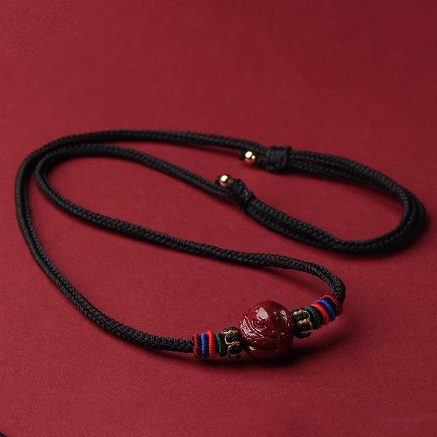 Buddha Stones Cinnabar Chinese Zodiac Black String Blessing Necklace Pendants Necklaces & Pendants BS Cinnabar Snake