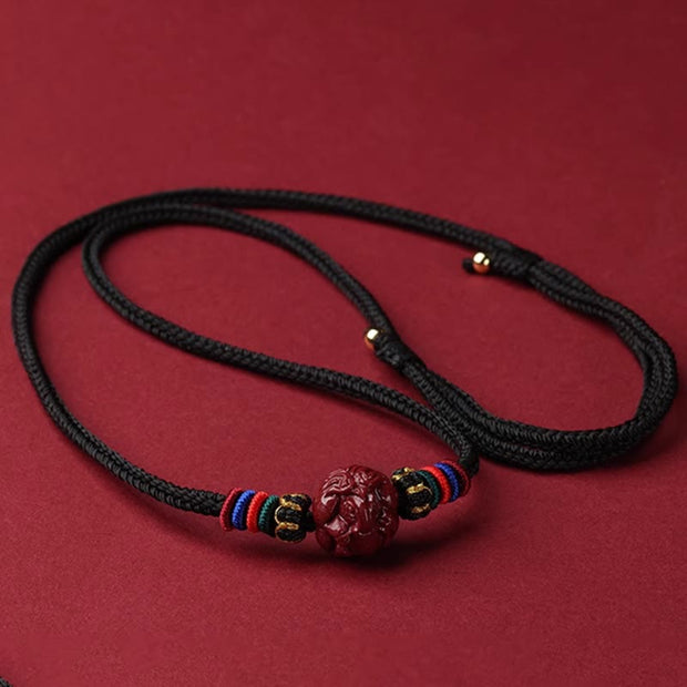 Buddha Stones Cinnabar Chinese Zodiac Black String Blessing Necklace Pendants Necklaces & Pendants BS Cinnabar Horse