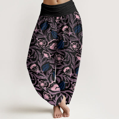 Buddha Stones Casual Tulips Flower Vines Design Women's Elastic Waist Harem Pants Women's Harem Pants BS Purple US22，UK/AU26，EU54 (6XL)