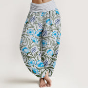 Buddha Stones Casual Tulips Flower Vines Design Women's Elastic Waist Harem Pants