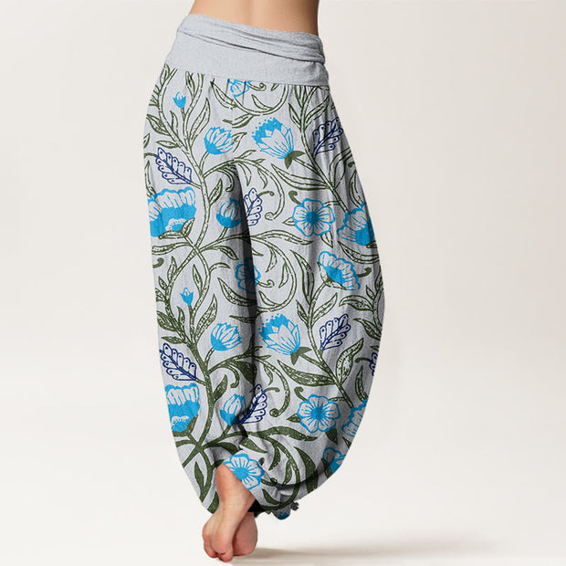 Buddha Stones Casual Tulips Flower Vines Design Women's Elastic Waist Harem Pants