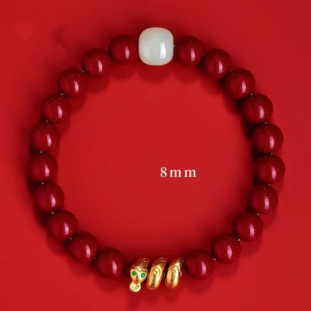 Buddha Stones Cinnabar Bead Hetian Jade Year Of The Snake Blessing Bracelet Bracelet BS 3