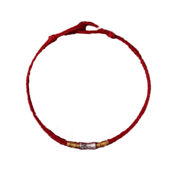 Buddha Stones Handmade 925 Sterling Silver Bamboo Design Red String Luck Braided Bracelet