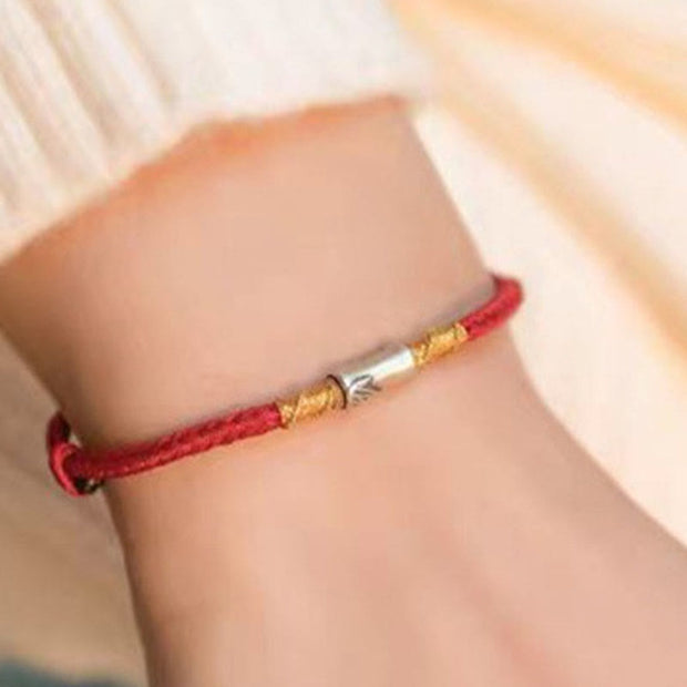 FREE Today: Protection Strength Handmade 925 Sterling Silver Bamboo Design Red String Braided Bracelet