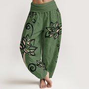 Buddha Stones Casual Lotus Auspicious Clouds Design Women's Elastic Waist Harem Pants Women's Harem Pants BS MediumSeaGreen US22，UK/AU26，EU54 (6XL)