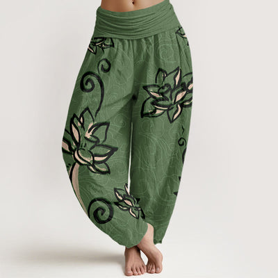 Buddha Stones Casual Lotus Auspicious Clouds Design Women's Elastic Waist Harem Pants Women's Harem Pants BS MediumSeaGreen US22，UK/AU26，EU54 (6XL)