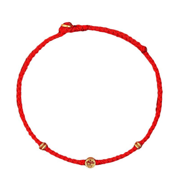 Buddha Stones Handmade Braided Red String 925 Sterling Silver Fu Character Luck Bracelet Bracelet BS 14