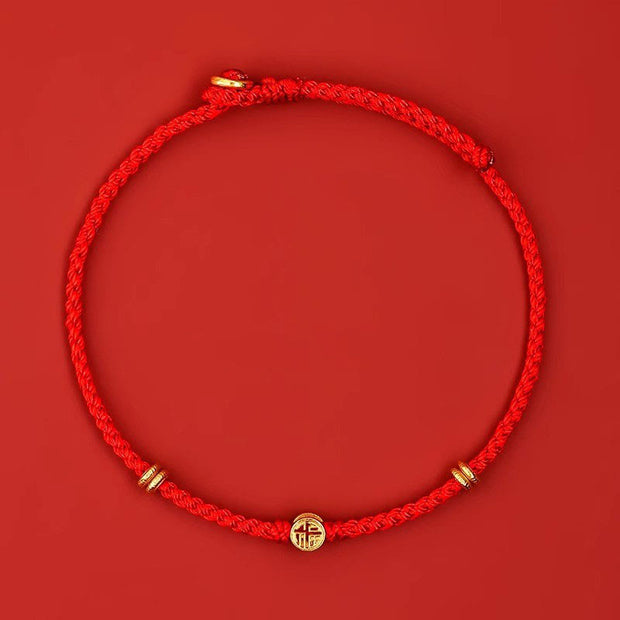 Buddha Stones Handmade Braided Red String 925 Sterling Silver Fu Character Luck Bracelet Bracelet BS 2