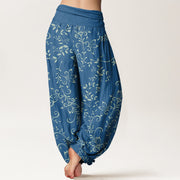 Buddha Stones Casual Flowers Vine Design Women's Elastic Waist Harem Pants