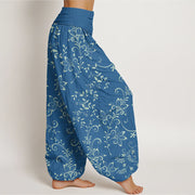 Buddha Stones Casual Flowers Vine Design Women's Elastic Waist Harem Pants