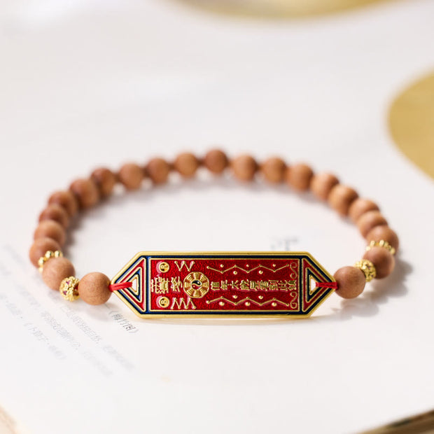 Buddha Stones Sandalwood Wood Bead Gold Plated Copper Bagua Yin Yang Chinese Character Harmony Bracelet Bracelet BS Sandalwood Gold Plated Copper(Wrist Circumference: 14-16cm)