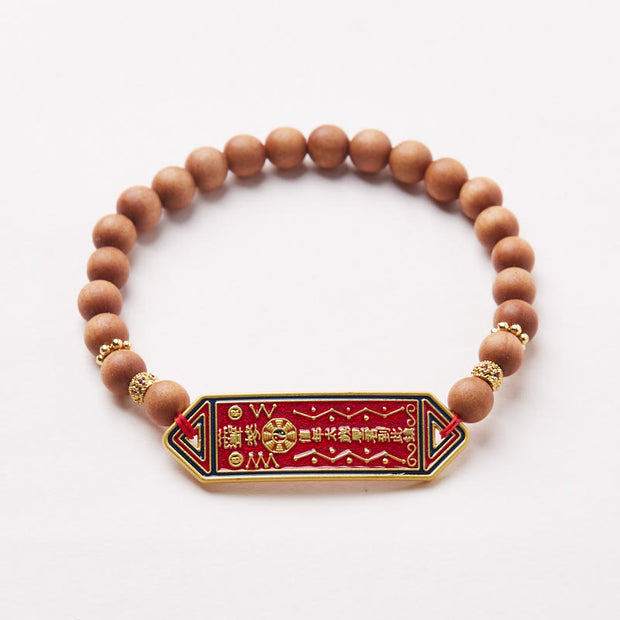 Buddha Stones Sandalwood Wood Bead Gold Plated Copper Bagua Yin Yang Chinese Character Harmony Bracelet Bracelet BS 1