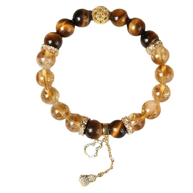 Buddha Stones Natural Tiger Eye Citrine Beads Fortune Gourd Strength Bracelet Bracelet BS 13