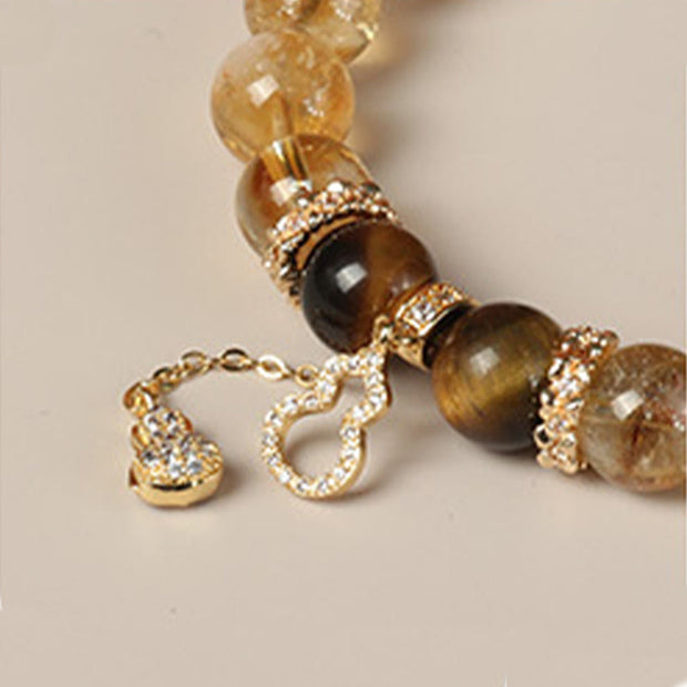 Buddha Stones Natural Tiger Eye Citrine Beads Fortune Gourd Strength Bracelet