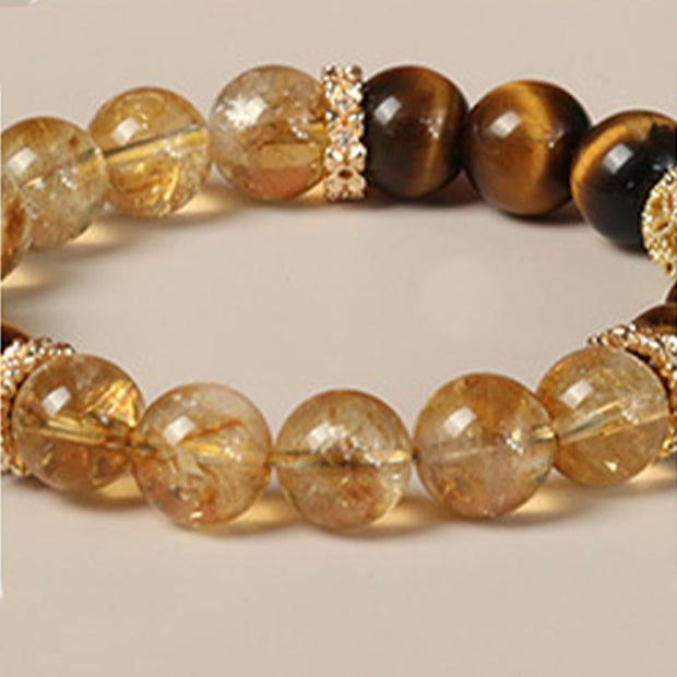 Buddha Stones Natural Tiger Eye Citrine Beads Fortune Gourd Strength Bracelet Bracelet BS 10