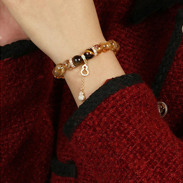 Buddha Stones Natural Tiger Eye Citrine Beads Fortune Gourd Strength Bracelet Bracelet BS 4