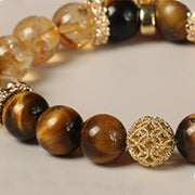 Buddha Stones Natural Tiger Eye Citrine Beads Fortune Gourd Strength Bracelet Bracelet BS 11