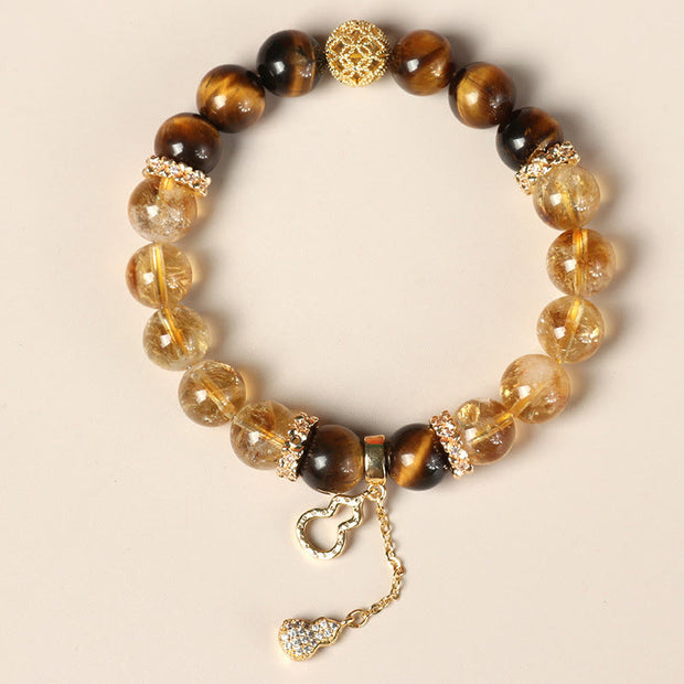 Buddha Stones Natural Tiger Eye Citrine Beads Fortune Gourd Strength Bracelet Bracelet BS 3